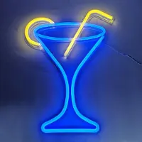 Kopper-24 NEON LED Licht, dekorative Wand-Leuchte, Cocktail-Glas blau, ca. 33 x 43 x 1,4 cm