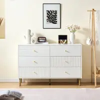 Aiorber Moderne 6-Schubladen-Kommode aus MDF mit Zinklegierung-Griffen & Stahlbeinen – Weiße Aufbewahrungskommode für Schlafzimmer, Wohnzimmer & Flur