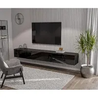 Hajduk furniture Schwarz TV Lowboard 270 cm Hängeschrank für Wohnwand Fernsehtisch Hochglanz Front MDF Fernsehschrank Kabelöffnung Push-to-Open
