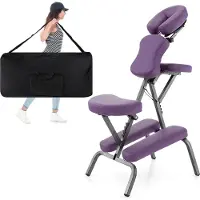 GIANTEX Massagestuhl Klappbar, Tattoostuhl Höhenverstellbar, Verstellbarere Massageliege mit Tragetasche, Behandlungsstuhl bis 160 kg belastbar (Lila)