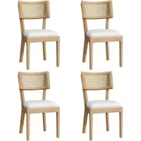 Aiorber 4 Esszimmerstühle aus Massivholz mit Rattan-Rückenlehne, Samtkissen, modern und bequem, Holzfarbe