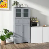 GIANTEX Aufbewahrungsschrank mit Türen, freistehend mit 4 Türen, 2 Schubladen & verstellbaren Regalen, multifunktional, für Küche, Badezimmer, Wohnzimmer (Grau)