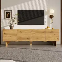 Aiorber Moderner TV-Schrank mit Wellenmuster – 155cm Medienkonsole aus Holzoptik mit 4 Türen, Stauraum & Kabeldurchführungen für stilvolles Wohnzimmer