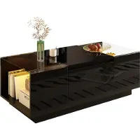 Aiorber Moderner Couchtisch mit LED, Glasplatte, 2 Schubladen, Stauraum, Hochglanz, minimalistisch, 105 cm, Schwarz