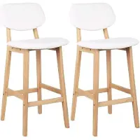 Dripio Vijay Barhocker - 2er Set - Mit Rückenlehne - Holzgestell - Ergonomische Barstühle - Küche - Weiß - Sitzhöhe 65cm