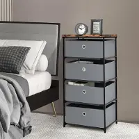 GIANTEX Kommode für Schlafzimmer aus Stoff, platzsparender Badezimmerschrank mit 4 Schubladen, mit Gestell aus Eisen und robustem Metallanschluss, Kommode für Innenschrank (Grau)