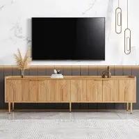 Aiorber Modernes TV-Lowboard 170 cm mit strukturierter Tür, goldenem Griff- und Fußdesign, flexiblem Stauraum & Kabelmanagement – Natur