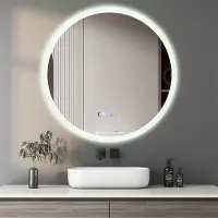Aiorber LED Badezimmerspiegel Rund mit Beleuchtung Anti-Beschlag Touch-Uhr Dimmbar 3 Lichtfarben Gehärtetes Glas Wandspiegel 80cm Silber Weiß