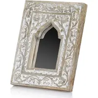 Marrakesch Orient & Mediterran Interior LED-Stand-Schminkspiegel Goul im Boho-Stil, handgefertigt aus Holz, Natur 25 cm