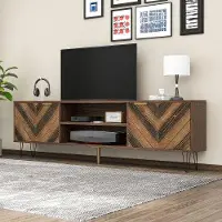 Aiorber Modernes TV-Lowboard 155 cm mit Massivholzfurnier-Türen, goldenen Griffen, zwei Fächern & stabilen Eisenfüßen – Holzfarbe