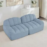 Aiorber 2-Sitzer modulares Sofa in Muschelform, Boneless Design, tiefe Sitzkissen, weicher Fleece-Bezug, ohne Montage, mit Ottoman, Blau