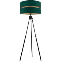 FKL DESIGN Home Deco Stehlampe Wohnzimmer Dunkelgrün-Gold Stehleuchte Dreibeinstativ Standleuchte Design Modern E27 aus Serie N340 (N340-GG)