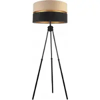 FKL DESIGN Home Deco Stehlampe Wohnzimmer Beige-Schwarz-Gold Stehleuchte Dreibeinstativ Standleuchte Design Modern E27 aus Serie N340 (N340-BS)