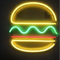 Kopper-24 NEON LED Licht, dekorative Wand-Leuchte, Burger bunt, ca. 30 x 30 x 2 cm