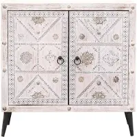 Marrakesch Orient & Mediterran Interior Kommode Vaqui mit Türen, handgeschnitzt und handbemalt, in Braun-Weiß 80 cm