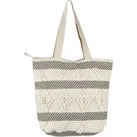 Marrakesch Orient & Mediterran Interior Marrakesch Boho Tasche für Damen & Mädchen 43cm | Handgefertigte Strandtasche aus Baumwolle Kalpur -1- mit Reißverschluss & Innentasche | Ethno Shopper in Häkeldesign für Alltag, Urlaub & Strand