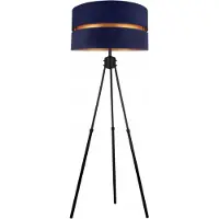 FKL DESIGN Home Deco Stehlampe Wohnzimmer Dunkelblau-Gold Stehleuchte Dreibeinstativ Standleuchte Design Modern E27 aus Serie N340 (N340-DBDB)