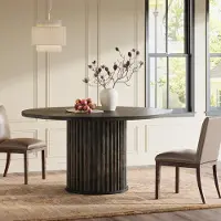 Tribesigns runder Esstisch,120 cm, für 4–6 Personen, moderner Küchentisch aus geriffeltem MDF mit Metallgestell, robustes Esszimmermöbel, Schwarzbraun