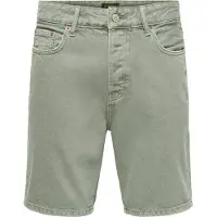 Only & Sons Shorts "ONSEDGE GREEN 7979 TAI DNM SHORTS NOOS", Herren, Gr. L, N-Gr, calliste grün, Denim/Jeans, Obermaterial: 100% Baumwolle, used, regular fit ca. Mitte Oberschenkel, Hosen Shorts