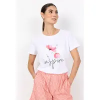 Soyaconcept T-Shirt "SC-RINA FP 19", Damen, Gr. L, weiß (bittersweet), Single Jersey, Obermaterial: 95% Baumwolle, 5% Elasthan, bedruckt, normal, Rundhals, Shirts T-Shirt, Baumwolle mit Stretch
