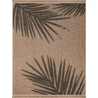 TT Home In-& Outdoor Teppich Wohnzimmer Wetterfest Terrasse Balkon Schlafzimmer Boho Stil Blattmotiv 3D Optik Fransen Größe 160x220 cm
