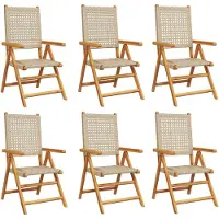 Syfax Gartenstuhl Verstellbar 6 Stk. Beige Poly Rattan Massivholz