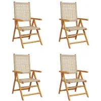Syfax 4-teiliges Set aus verstellbaren Klappstühlen, beigefarbenes Polyrattan und Massivholz