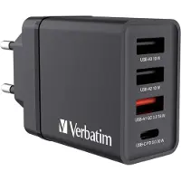 Verbatim Wand-Netzteil, 30 W, 1 x USB-C/3 x USB-A, Überspannungsschutz, Kurzschlussschutz, Übertemperaturschutz, schwarz