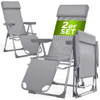 Casaria Gartenstuhl mit Fußteil 2er Set 6fach Verstellbar Liegefunktion Alu Faltbar Klappbar Hohe Rückenlehne Campingstuhl Klappstuhl Hochlehner Grau