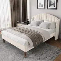OEM Einzelbett, Beige, 140x200 cm, mit Lattenrost und Kopfteil, Flanel, leicht zu montieren, für Erwachsene und Jugendliche