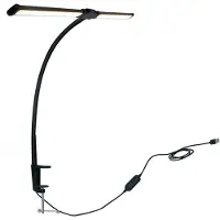 Relaxdays Schreibtischlampe, USB & Kabelsteuerung, LED Doppelkopflampe, 61 cm breit, Klemmleuchte Schwanenhals, schwarz