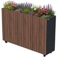 Zelsius Hochbeet verzinkter Stahl mit Rollen 120 x 30 x 80 cm, Anthrazit RAL 7016 Walnuss Holzoptik