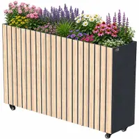Zelsius Hochbeet verzinkter Stahl mit Rollen 120 x 30 x 80 cm, Anthrazit RAL 7016 Buche Holzoptik