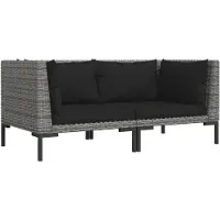 Syfax Gartensofas 2 Stk. mit Kissen Halbrundes Poly Rattan
