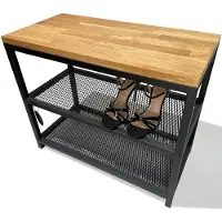 FLEXISTYLE Loft Schuhschrank mit sitzbank schwarz breit Holz Eiche gepolstert Metall Industrial Style