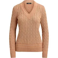 Ralph Lauren für Damen. 200888795012 Cricket-Pullover aus korallenrotem Achter-Strickstoff (M), Lässig, Baumwolle, Langarm
