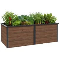 Zelsius Hochbeet verzinkter Stahl 200 x 100 x 77 cm, Anthrazit RAL 7016 Walnuss Holzoptik, Pflanzbeet
