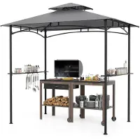 Costway Grillpavillon 242x150cm, Gartenpavillon mit Doppeldach & 2 Seitenregalen & 6 Haken, BBQ Pavillon, Grillüberdachungen, Grillunterstand