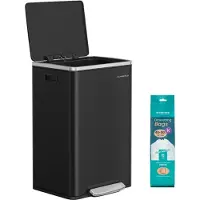 Songmics Mülleimer 50 L mit Deckel und Griffen tintenschwarz LTB595B02