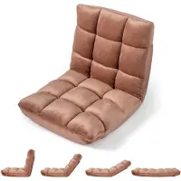 Costway Bodenstuhl mit Verstellbarer Rückenlehne, Bodensessel gepolstert, Bodenkissen faltbar, Meditationsstuhl, Relaxsessel, Thaikissen, Hellbraun