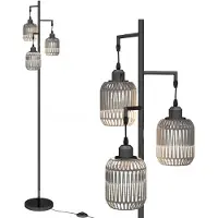 Costway Stehlampe 173cm, Leselampe mit 3 E27 Fassungen, Fußschalter & Käfig Lampenschirm aus Papiergewebe, Stehleuchte modern, Standleuchte Schwarz