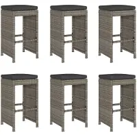 Syfax Garten-Barhocker mit Kissen 6 Stk. Grau Poly Rattan