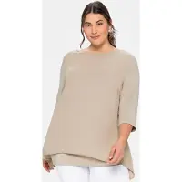 Sheego Blusenshirt "Blusenshirt", Damen, Gr. 40/42, beige, 95% Viskose, 5% Elasthan, Webware:100% Polyester, unifarben, Rundhals, Shirts Blusenshirt