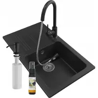 Granitan - Granitspüle - Spülbecken 78x44 cm - Schwarz - mit Armatur und Siphon - ADA