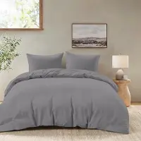 OEM Bettwäsche-Set 240x220 cm mit 2 Kopfkissenbezügen 50x70 cm - Anthrazit - 240x220 cm Bettwäsche-Set aus 100 Prozent Mikrofaser