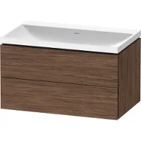 Duravit L-Cube c-shaped Set wandhängend, 2 Schubkästen, ohne Überlauf, ohne Hahnloch, 800x480x480mm, LC6951N21210000, Farbe: Nussbaum Dunkel Dekor