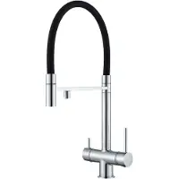 ARI 3-Wege Küchenarmatur HighFlex mit Wasserfilter-Anschluss, herausziehbare Brause, 360° schwenkbar, getrennte Wasserwege, Keramikkartusche Silber-Chrom