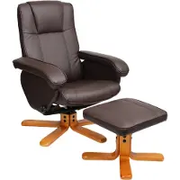 SVITA Charles Relaxsessel Hocker TV Sessel TV-Sessel Holzfuß Drehsessel Fernsehsessel Kunstleder Braun
