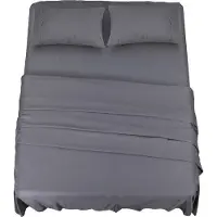OEM 4er-Bettwäschesatz Grau 180x200 cm - Polyester-Microfaser - Flachbettwäsche, Flachlaken, 2 Kissenbezüge 50x75 Bettwäschendekor 160x200