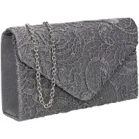 OEM Elegante Damen Handtasche Grau aus Satin mit Spitzen-Details für Smartphone
